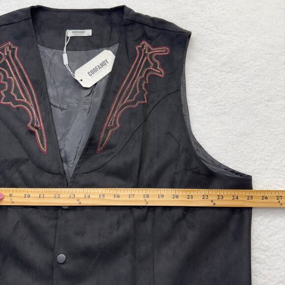 COOFANDY Faux Suede Vest Embroidered Snap Front Western Black Mens 2XL XXL NWT - Picture 11 of 12